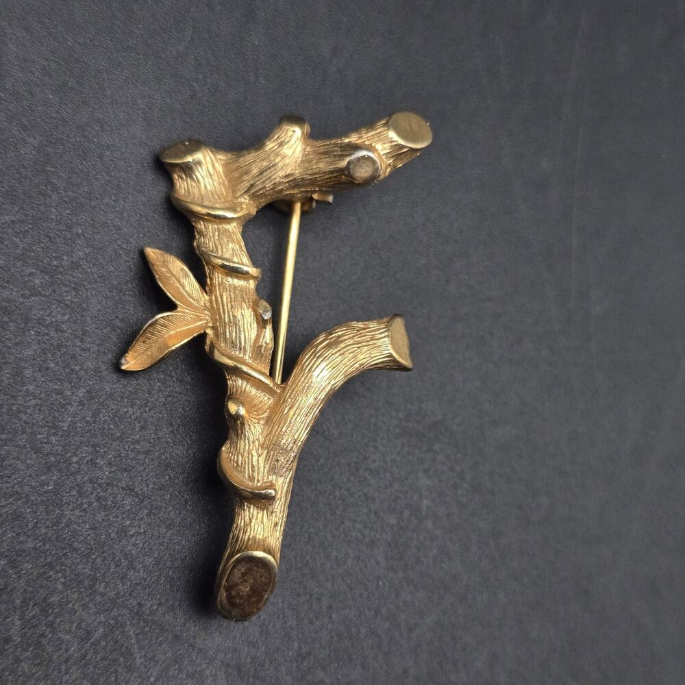 Sarah Coventry Letter F Brooch Gold Tone Tree Branch F Initial